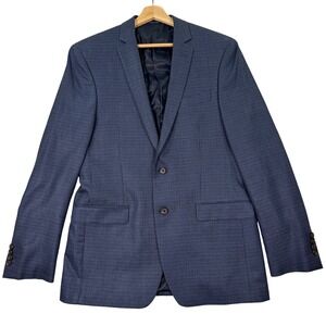 Ralph Lauren Mens 41L Blue Silk Wool Micro Check Two Button Blazer Sport Coat